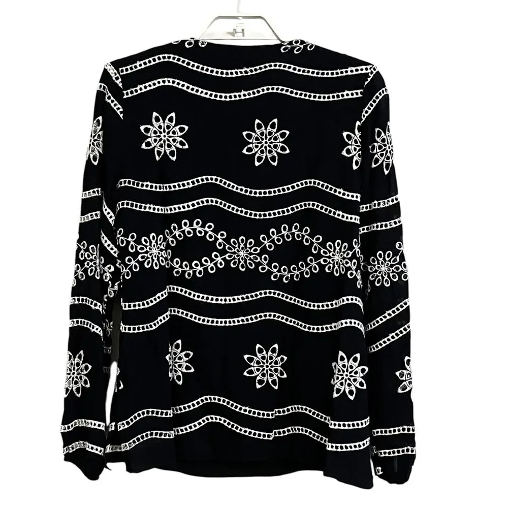 Boston Proper Beaded Eyelet Boho Long Sleeve Blouse - Picture 5 of 9